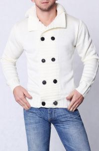 4208-2 Męski sweter dwurzędowy - kremowy